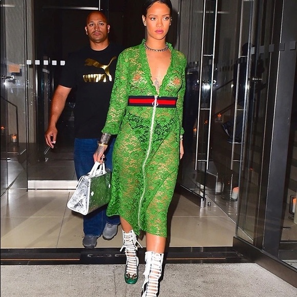 Gucci floral lace green midi dress with front zipper and a slip M - Picture 7 of 8